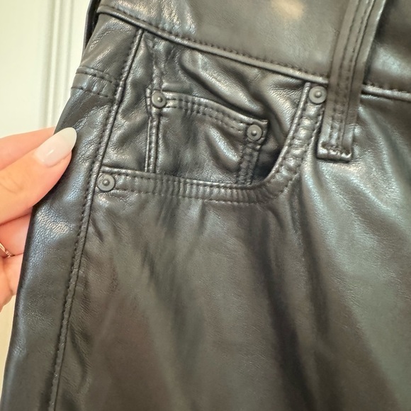 L1. MOTHER Rider Ankle Faux-Leather Black Fleece Lined Pants - Picture 8 of 11